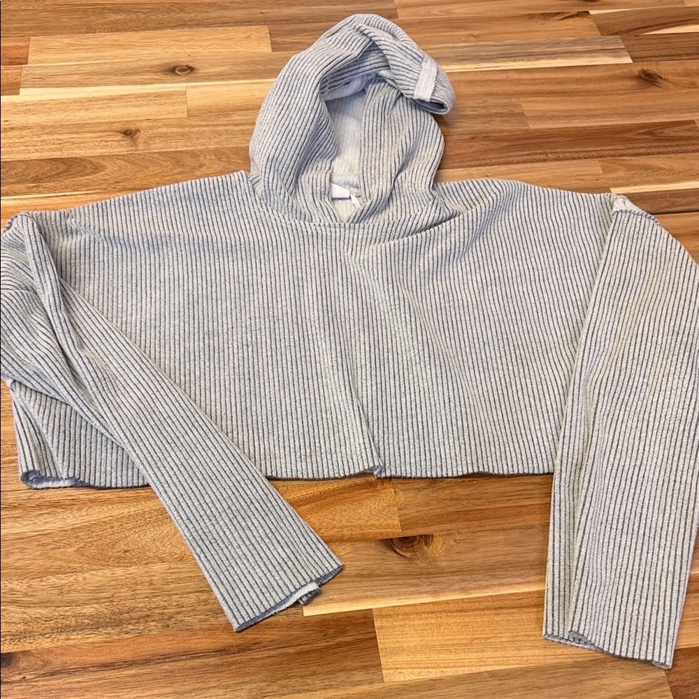 Urban Outfitters Out From Under Gray Ribbed Knit Cropped Hoodie Women’s Xsmall - Picture 2 of 4